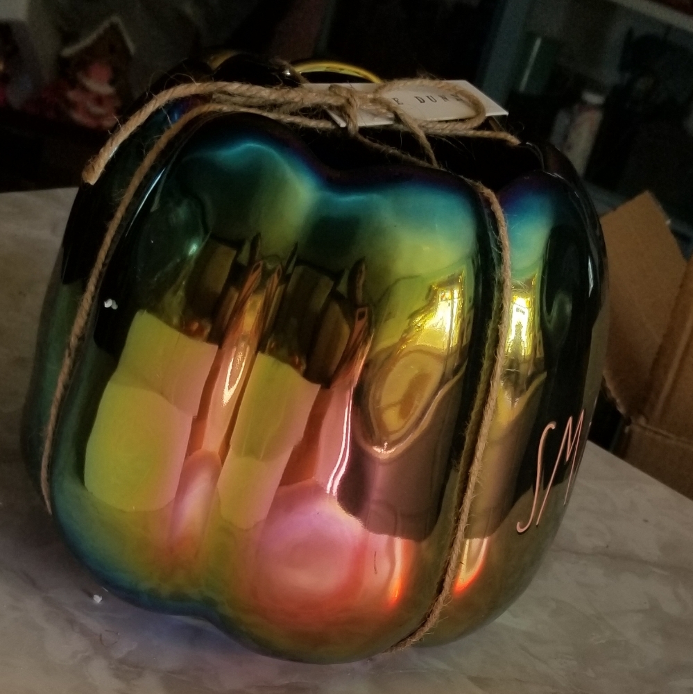 Rae Dunn Luster Iridescent rainbow Smashed Planter pumpkin happy Halloween bowl - Picture 5 of 5